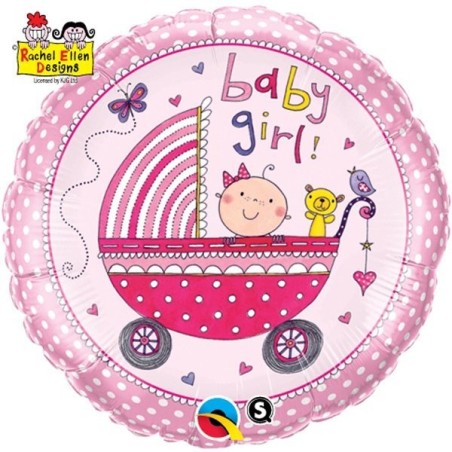 Qualatex 18 Inch Round RE Foil Balloon - Baby Girl Stroller