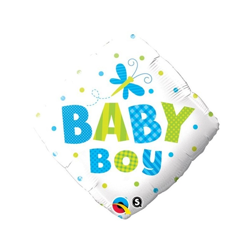 Qualatex 18 Inch Diamond Foil Balloon - Baby Boy Dots & Dragonfly