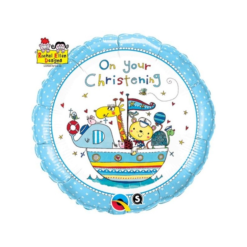 Qualatex 18 Inch Round RE Foil Balloon - On Your Christening Blue