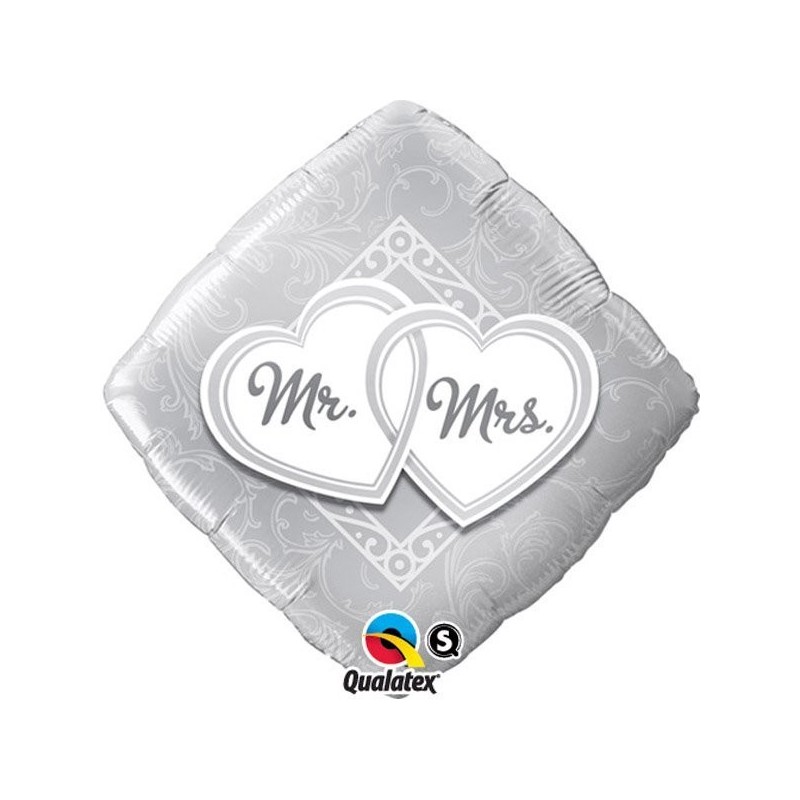 Qualatex 18 Inch Diamond Foil Balloon - Mr & Mrs Entwined Hearts