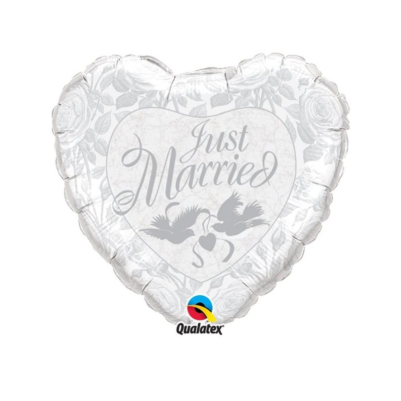 Qualatex 18 Inch Heart Foil Balloon - Just Married White/Silver