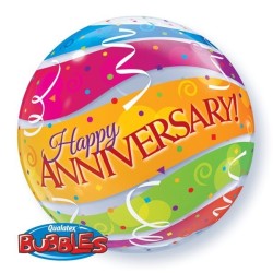 Qualatex 22 Inch Single Bubble Balloon - Anniversary Colourful Bands