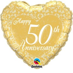 Qualatex 18 Inch Heart Foil Balloon - 50th Anniversary