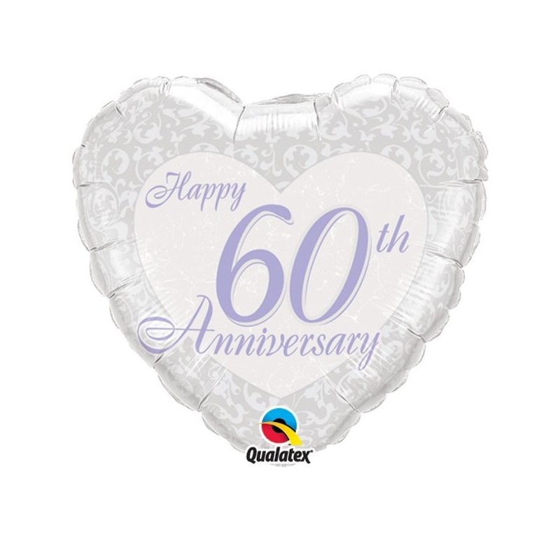 Qualatex 18 Inch Heart Foil Balloon - 60th Anniversary