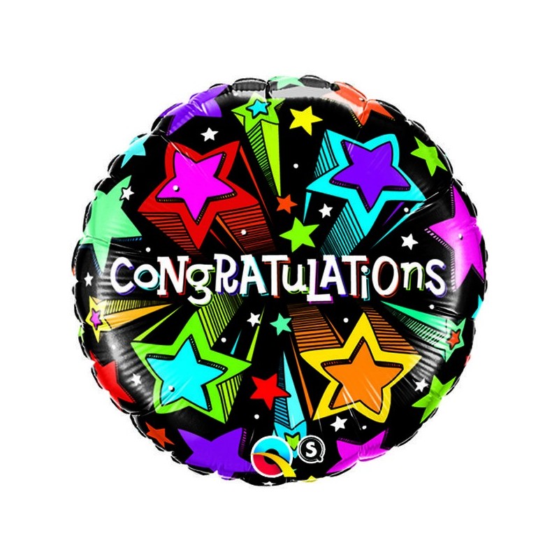 Qualatex 18 Inch Round Foil Balloon - Congratulations Shooting Stars