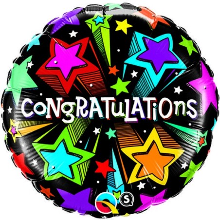 Qualatex 18 Inch Round Foil Balloon - Congratulations Shooting Stars