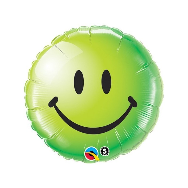 Qualatex 18 Inch Round Foil Balloon - Smiley Face Green