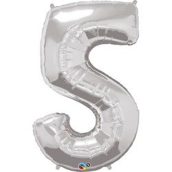 Qualatex 34 Inch Number Balloon - Five Silver