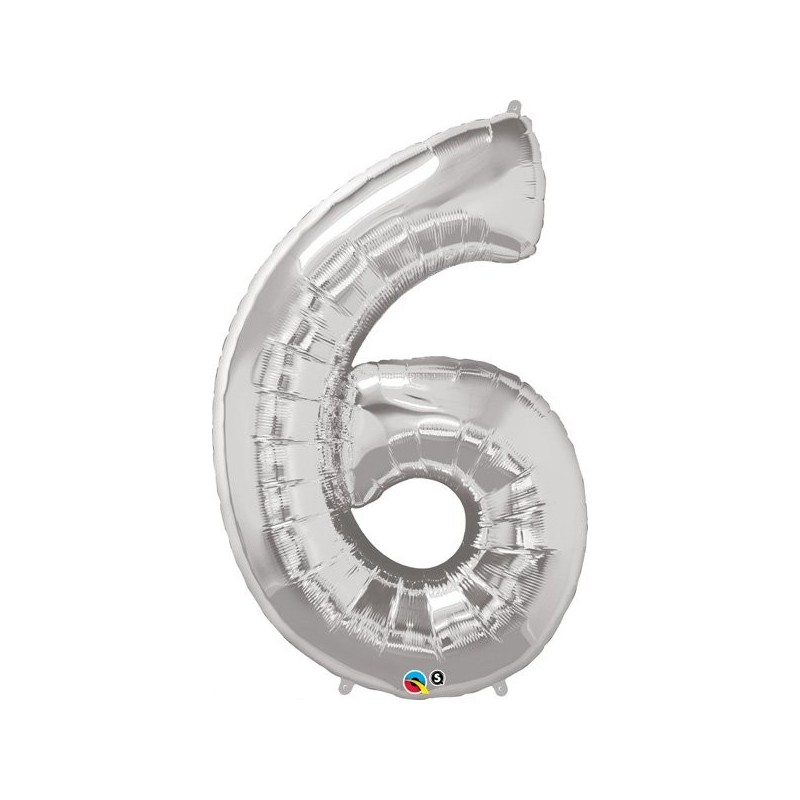 Qualatex 34 Inch Number Balloon - Six Silver