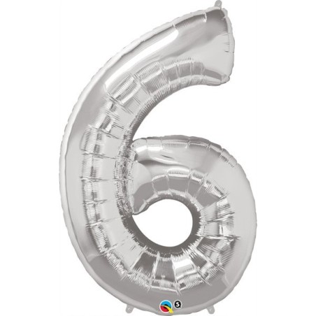 Qualatex 34 Inch Number Balloon - Six Silver
