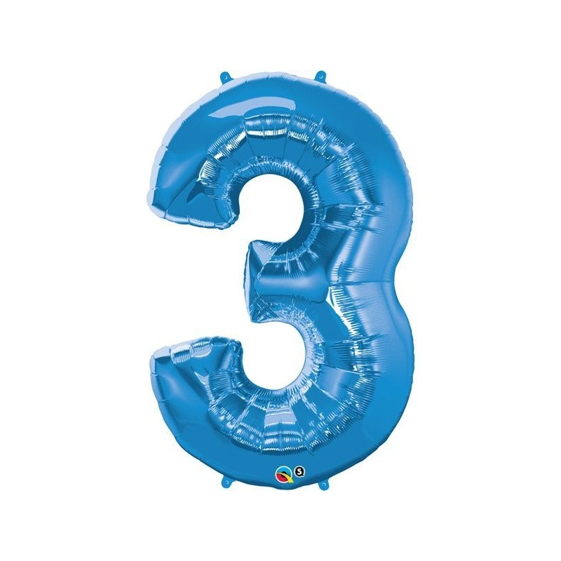 Qualatex 34 Inch Number Balloon - Three Sapphire Blue