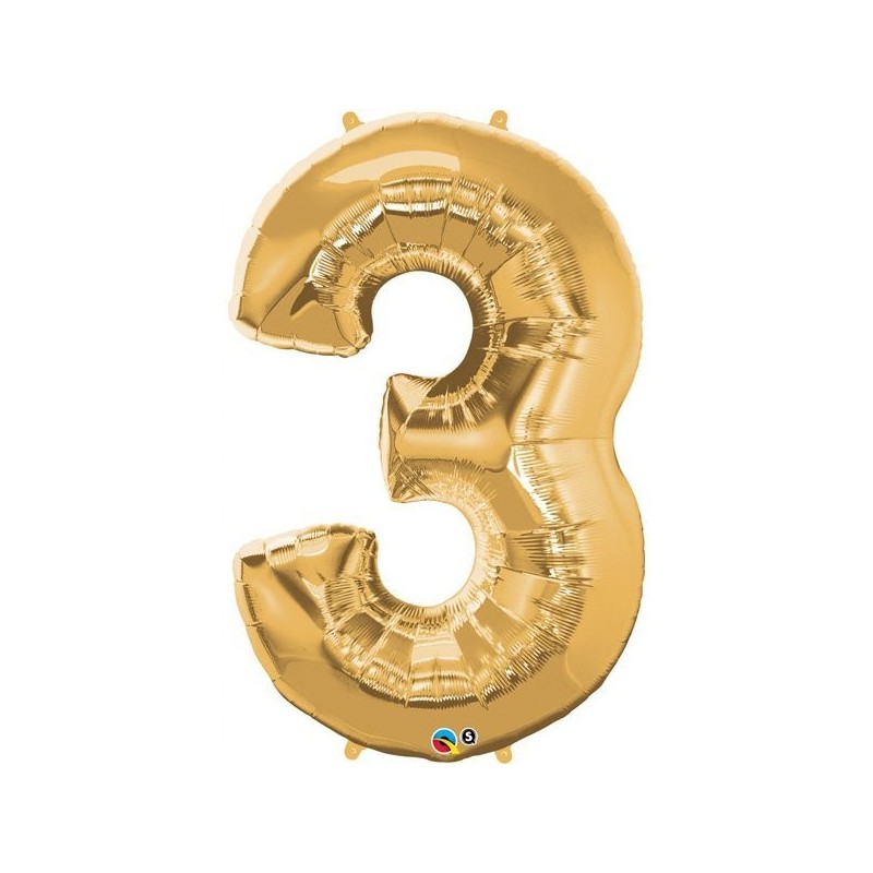 Qualatex 34 Inch Number Balloon - Three Metallic Gold