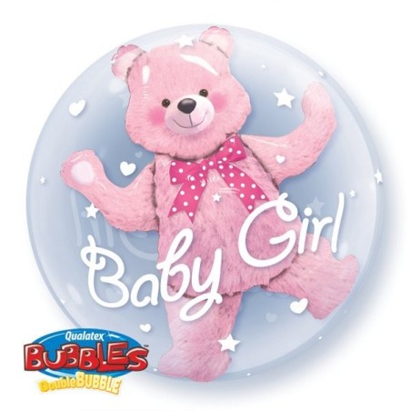 Qualatex 24 Inch Double Bubble Balloon - Baby Pink Bear