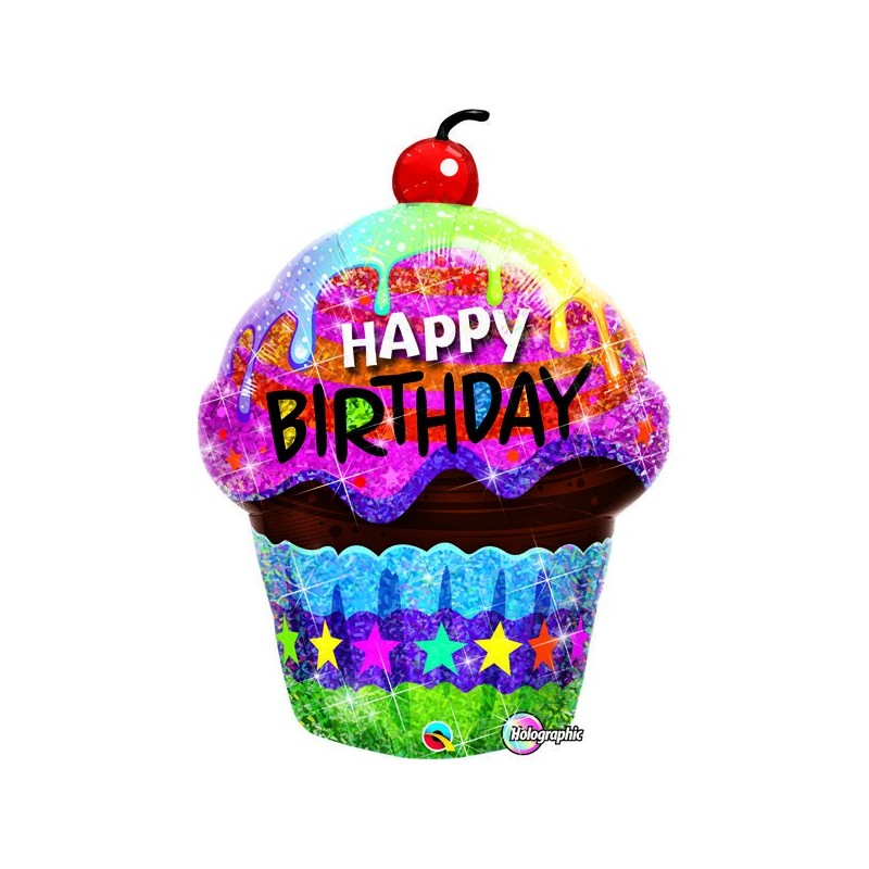 Qualatex 35 Inch Shaped Foil Balloon - Birthday Dazzling Cupcake