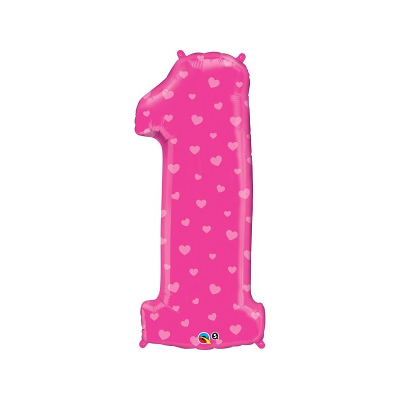 Qualatex 38 Inch Shaped Foil Balloon - Number One Pink Hearts