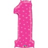 Qualatex 38 Inch Shaped Foil Balloon - Number One Pink Hearts