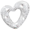 Qualatex 42 Inch Shaped Foil Balloon - Hearts & Filigree Pearl White