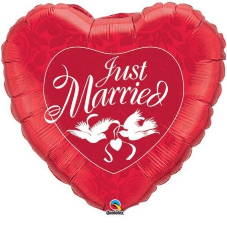 Qualatex 36 Inch Heart Foil Balloon - Just Married Red & White