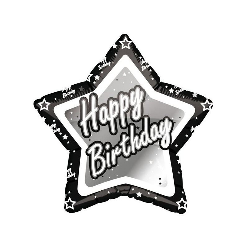 Creative Party 18 Inch Black/Silver Star Balloon - Happy Birthday