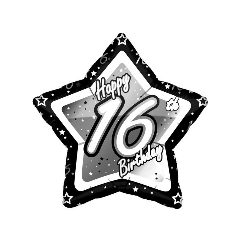 Creative Party 18 Inch Black/Silver Star Balloon - Age 16