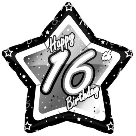 Creative Party 18 Inch Black/Silver Star Balloon - Age 16