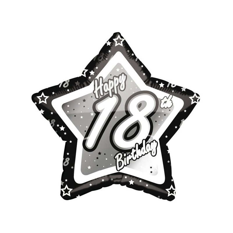 Creative Party 18 Inch Black/Silver Star Balloon - Age 18