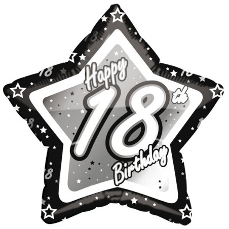 Creative Party 18 Inch Black/Silver Star Balloon - Age 18