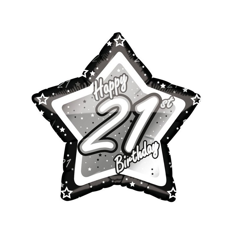 Creative Party 18 Inch Black/Silver Star Balloon - Age 21