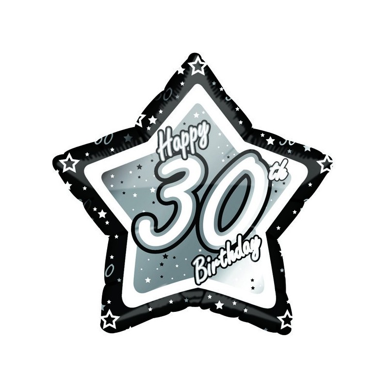 Creative Party 18 Inch Black/Silver Star Balloon - Age 30
