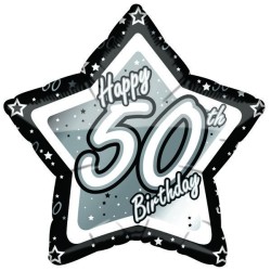 Creative Party 18 Inch Black/Silver Star Balloon - Age 50