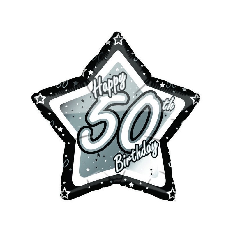 Creative Party 18 Inch Black/Silver Star Balloon - Age 50