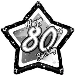 Creative Party 18 Inch Black/Silver Star Balloon - Age 80