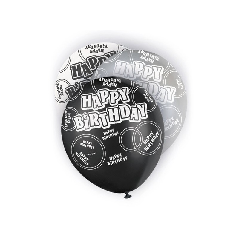 Unique Party 12 Inch Latex Balloon - Birthday Black