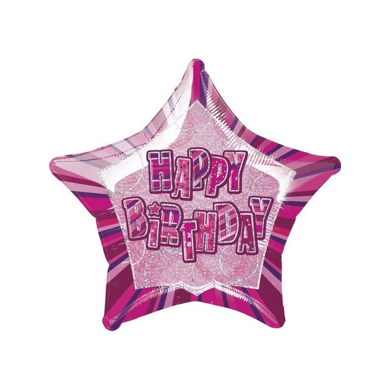 Unique Party 20 Inch Star Foil Balloon - Birthday Pink