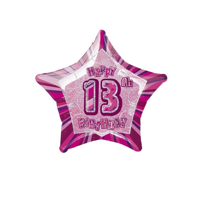 Unique Party 20 Inch Star Foil Balloon - 13th Pink