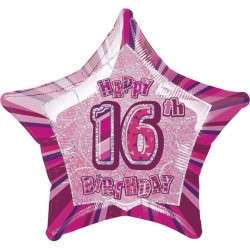Unique Party 20 Inch Star Foil Balloon - 16th Pink