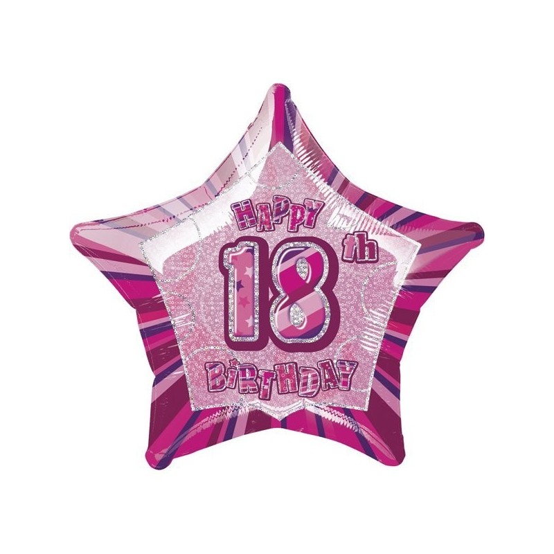 Unique Party 20 Inch Star Foil Balloon - 18th Pink