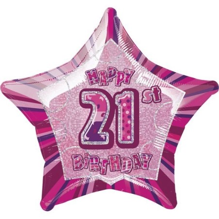 Unique Party 20 Inch Star Foil Balloon - 21st Pink