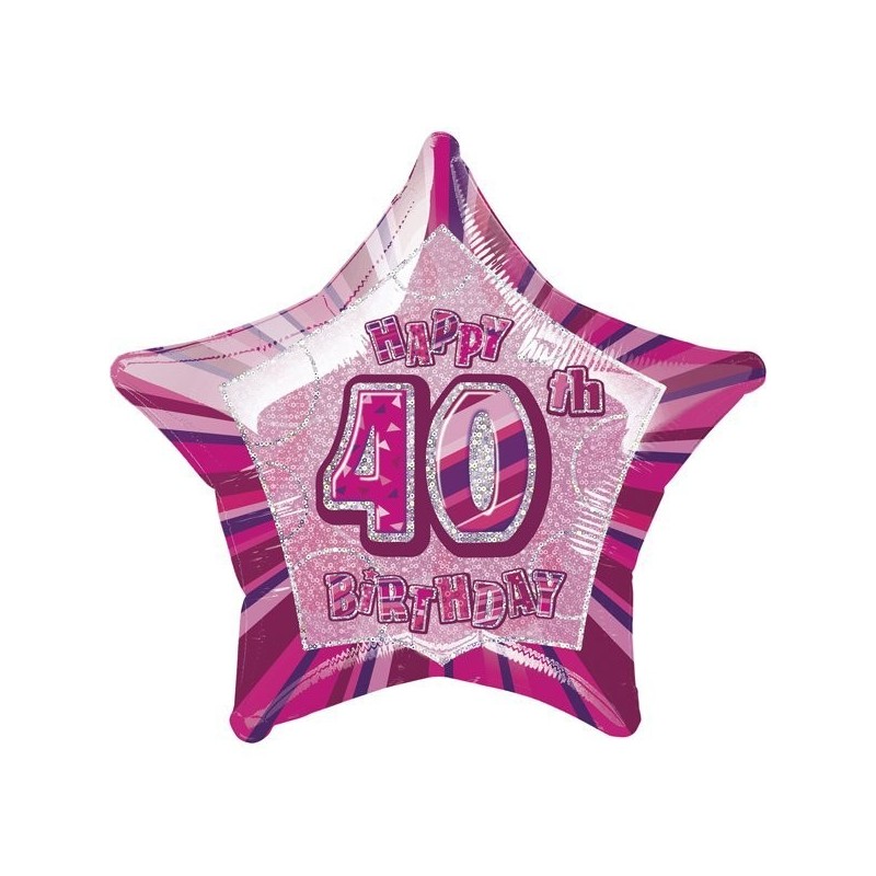 Unique Party 20 Inch Star Foil Balloon - 40th Pink