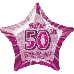 Unique Party 20 Inch Star Foil Balloon - 50th Pink
