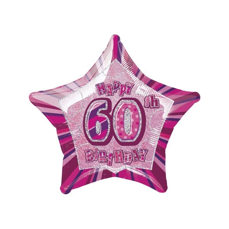 Unique Party 20 Inch Star Foil Balloon - 60th Pink