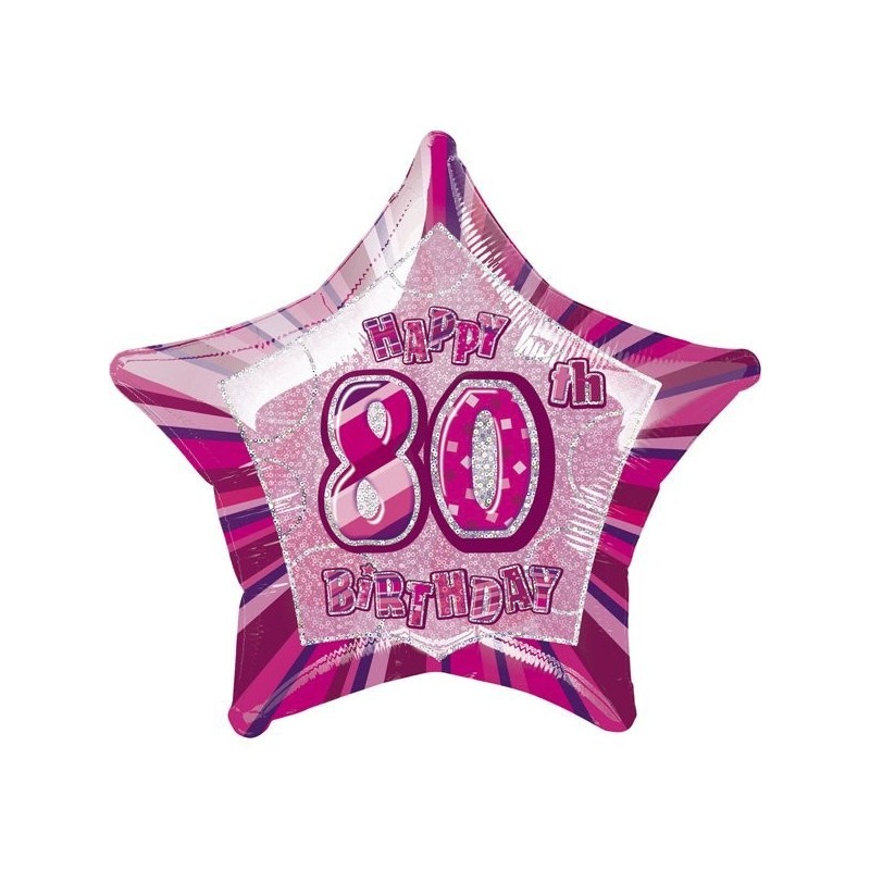 Unique Party 20 Inch Star Foil Balloon - 80th Pink
