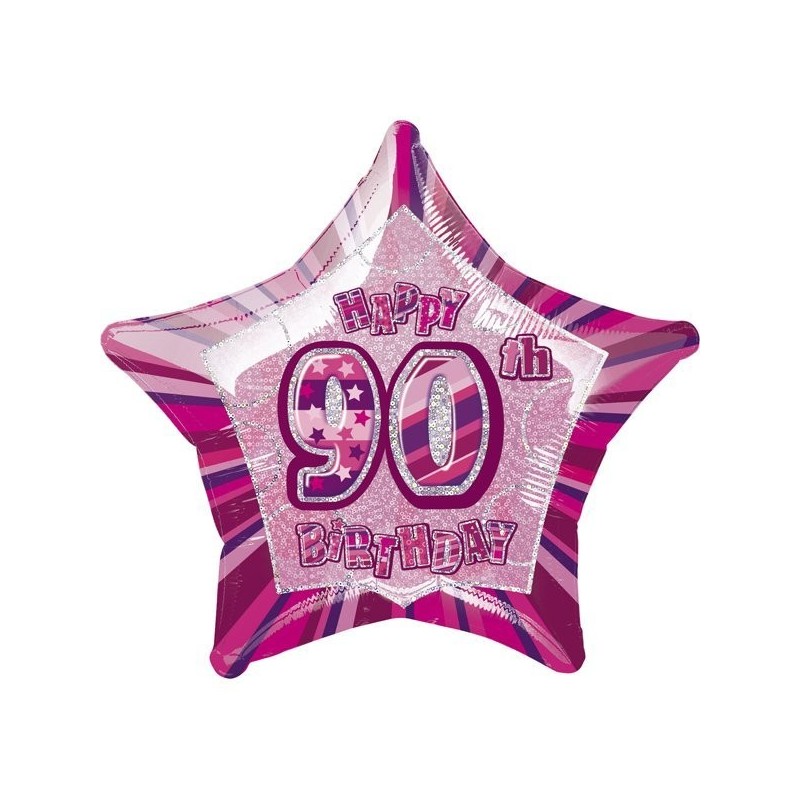 Unique Party 20 Inch Star Foil Balloon - 90th Pink