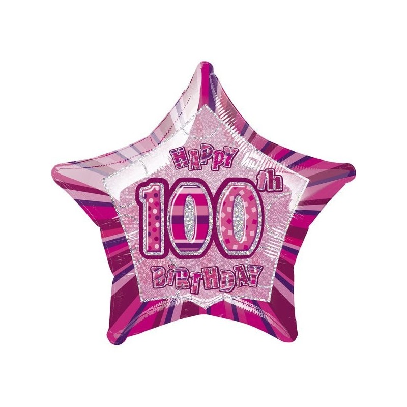 Unique Party 20 Inch Star Foil Balloon - 100th Pink