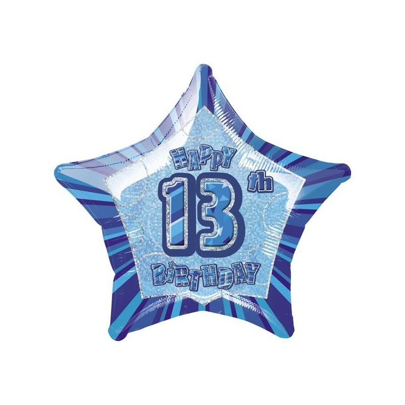 Unique Party 20 Inch Star Foil Balloon - 13th Blue