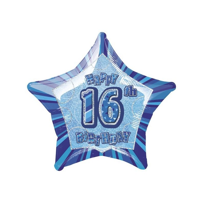 Unique Party 20 Inch Star Foil Balloon - 16th Blue
