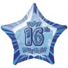 Unique Party 20 Inch Star Foil Balloon - 16th Blue