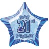 Unique Party 20 Inch Star Foil Balloon - 21st Blue