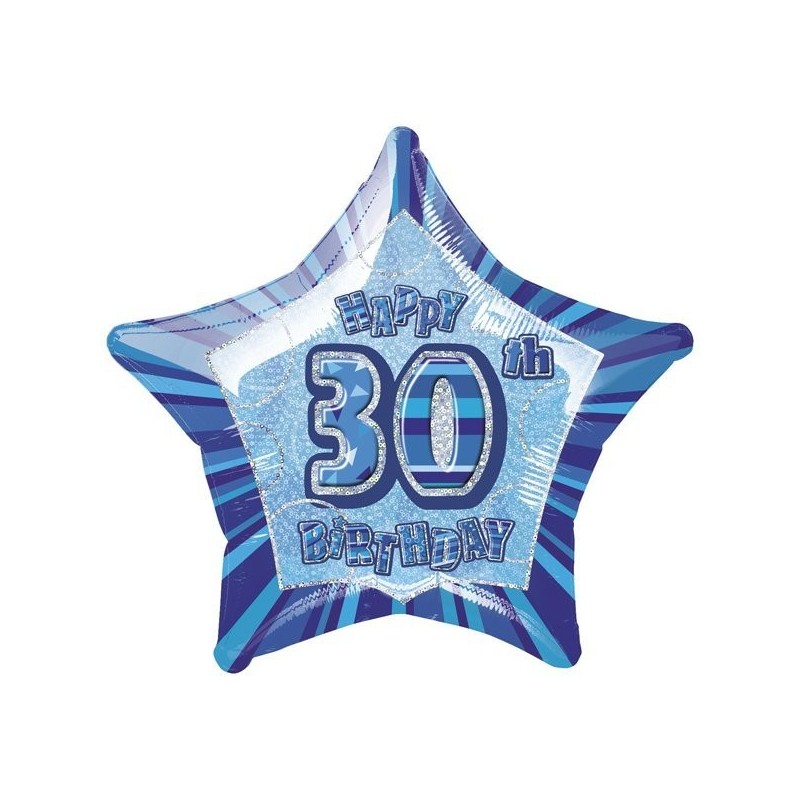 Unique Party 20 Inch Star Foil Balloon - 30th Blue