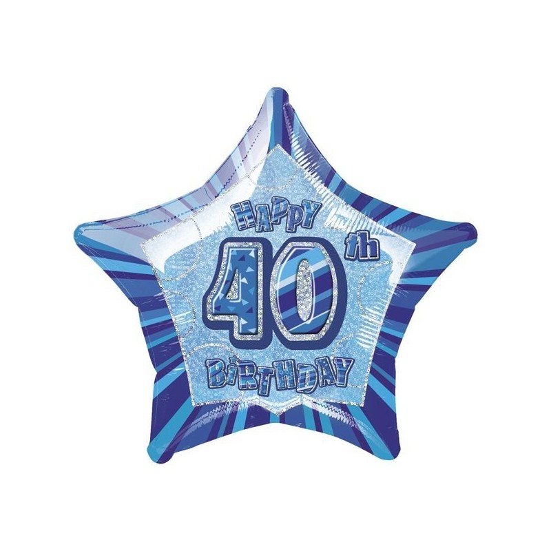 Unique Party 20 Inch Star Foil Balloon - 40th Blue